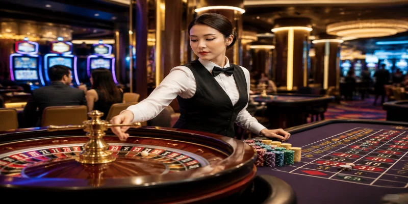 Dealer chuyên nghiệp vận hành bàn chơi Roulette tại casino S66