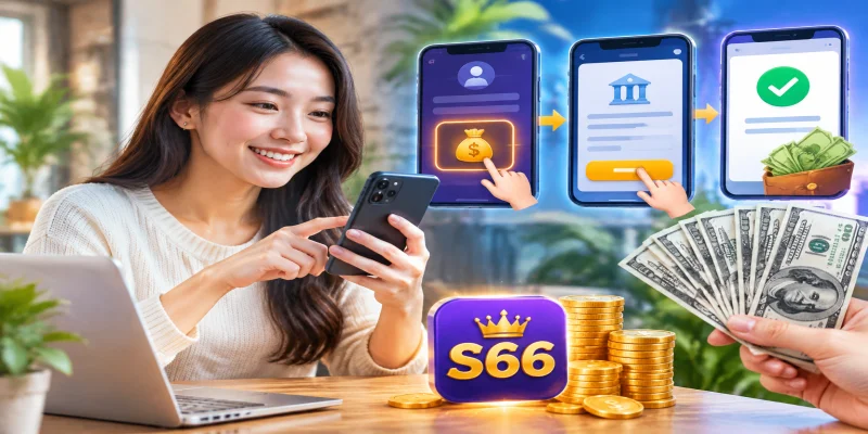 Giao diện các bước thực hiện lệnh rút tiền S66 trực quan và bảo mật cao